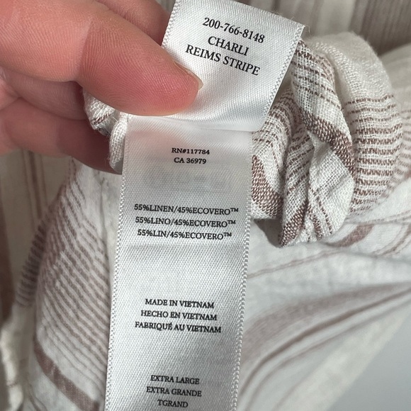 Rails Charli Reims Stripe Linen Blend Button Up Top Coastal in Brown/Cream XL - Picture 14 of 16